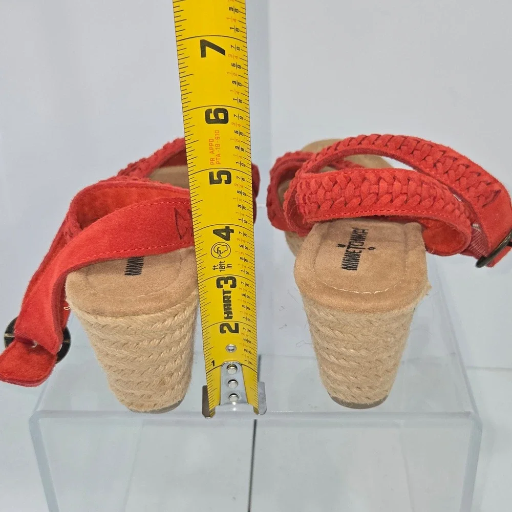 Minnetonka Red Suede Braided Espadrille Wedge Sandals Womens Size 7 Strappy Boho